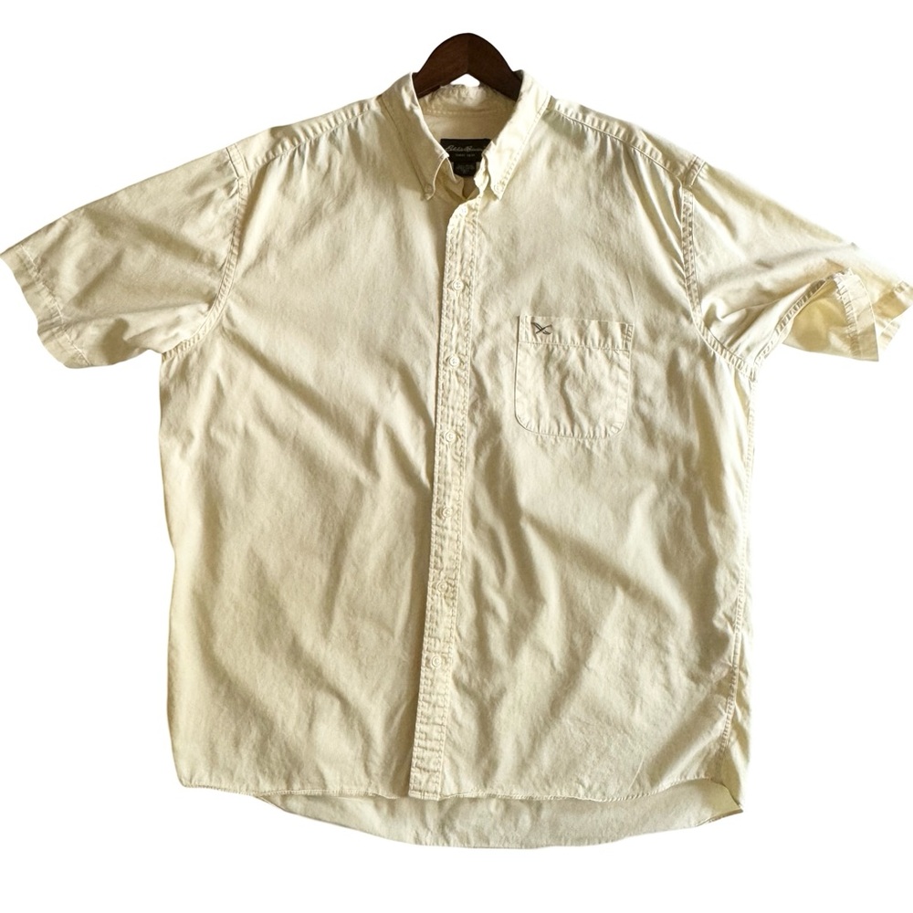 Eddie Bauer Men's Tall XL Shirt Short Sleeve Button Front Yellow Relaxed Fit